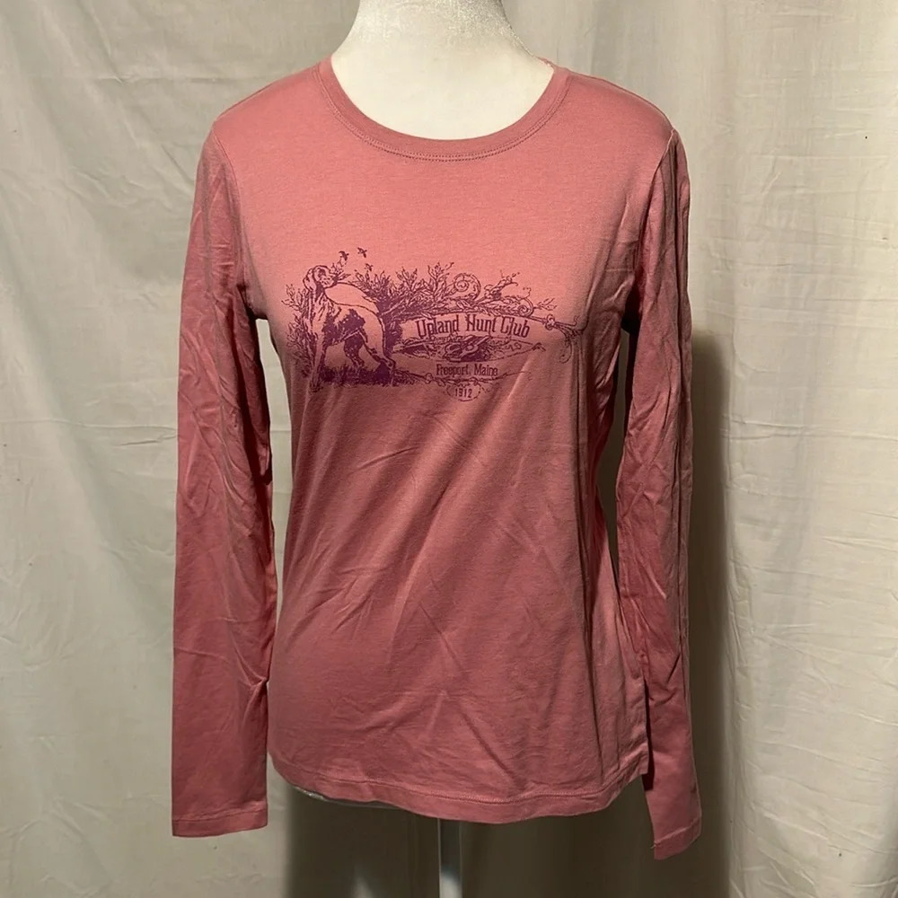 women's pink LL Bean Upland Hunt Club graphic long sleeve shirt size medium